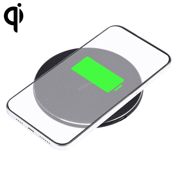 Q25 15W Plaid Pattern Desktop Metal Round Wireless Charger(Black)