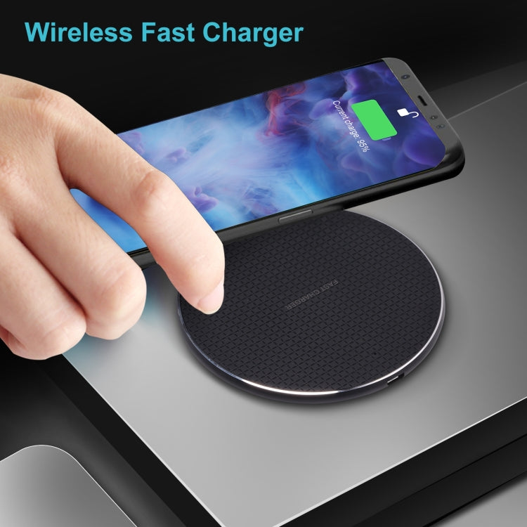 Q25 15W Plaid Pattern Desktop Metal Round Wireless Charger(Black) - free shipping - PMC TechLife - Order now!