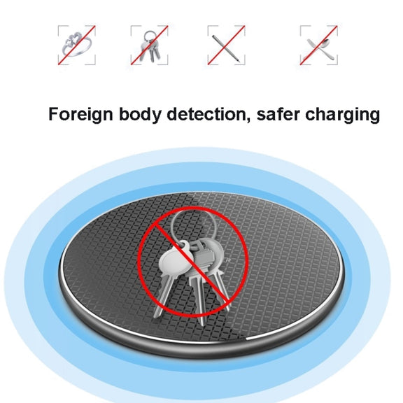 Q25 15W Plaid Pattern Desktop Metal Round Wireless Charger(Black)