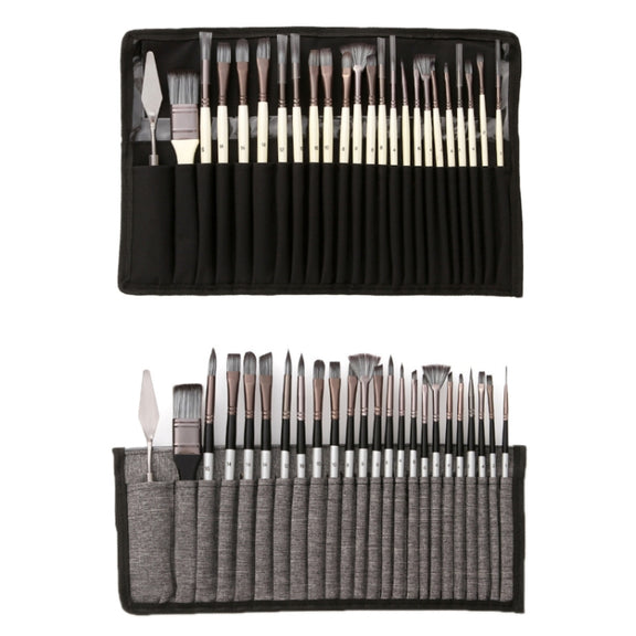 24 PCS/Set Canvas Bag Nylon Wool Gouache Brush Set(Pearl White Pole Black Bag)