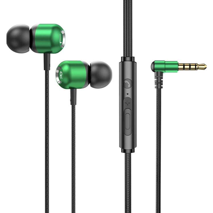 2 PCS TS6000 3.5mm Metal Elbow In-Ear Wired Control Earphone with Mic(Green) - In Ear Wired Earphone by PMC TechLife | Online Shopping South Africa | PMC TechLife