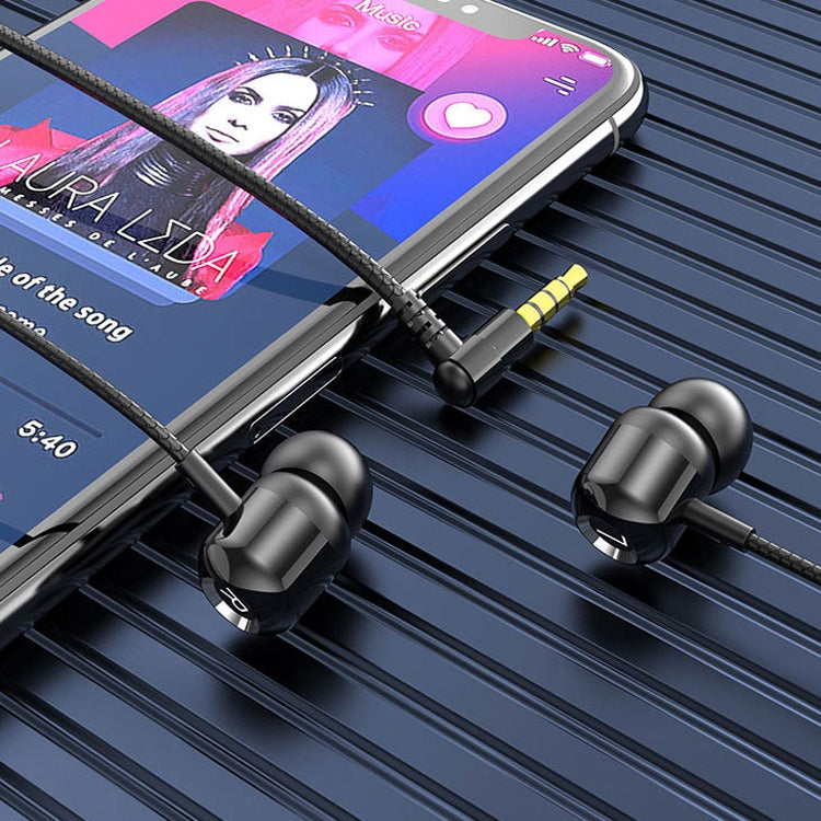 2 PCS TS6000 3.5mm Metal Elbow In-Ear Wired Control Earphone with Mic(Black) - In Ear Wired Earphone by PMC TechLife | Online Shopping South Africa | PMC TechLife