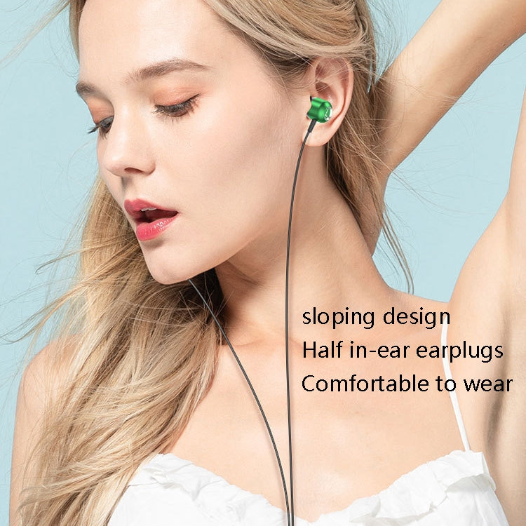 2 PCS TS6000 3.5mm Metal Elbow In-Ear Wired Control Earphone with Mic(Green) - In Ear Wired Earphone by PMC TechLife | Online Shopping South Africa | PMC TechLife