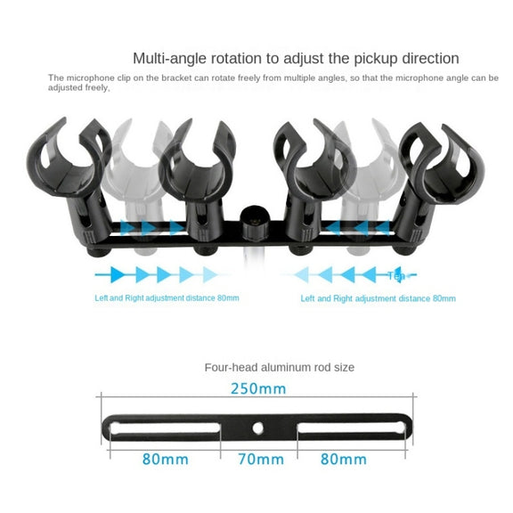 A18 Four-headed  Microphone Clip Aluminum Pole Microphone Accessories
