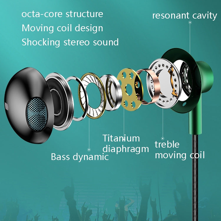 TS6800 3.5mm Metal Elbow Noise Cancelling Wired Game Earphone(Green) - Normal Style Earphone by PMC TechLife | Online Shopping South Africa | PMC TechLife