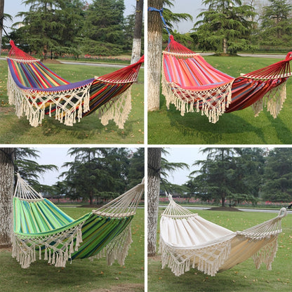 200x150cm Double Outdoor Camping Tassel Canvas Hammock with Stick(White) - Hammocks by PMC Jewellery | Online Shopping South Africa | PMC Jewellery | Buy Now Pay Later Mobicred