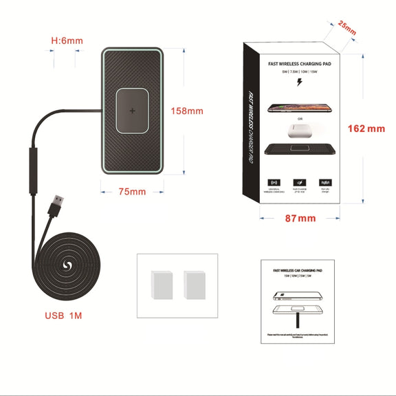 C1-PRO 2 In 1 15W Car Wireless Charging Anti-Slip Pad With Luminous For AirPods / iPhone