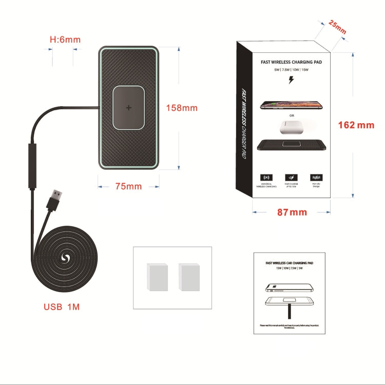 C1-PRO 2 In 1 15W Car Wireless Charging Anti-Slip Pad With Luminous For AirPods / iPhone