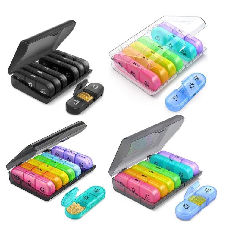 21-compartment Rainbow Pill Box One Week Pill Box(Black + Black) - Pill Boxes by PMC TechLife | Online Shopping South Africa | PMC TechLife