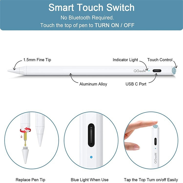 QGeeM ID706 Anti-mistouch Rechargeable Active Stylus for iPad(White) - free shipping - PMC Jewellery - Order now!