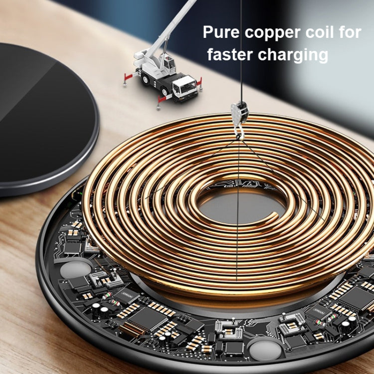 15W Metal Round Wireless Charger Smart Fast Charge(Silver + White Surface)