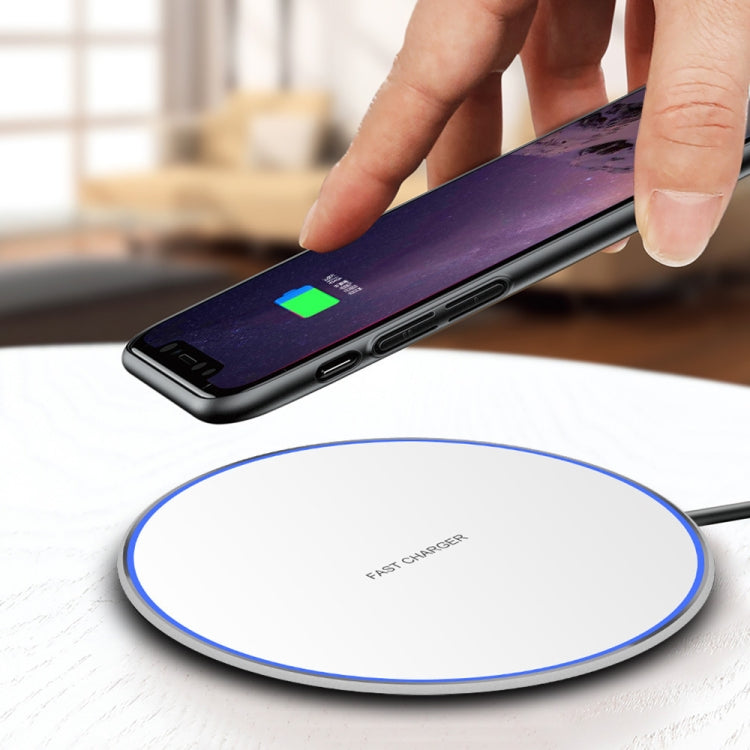 15W Metal Round Wireless Charger Smart Fast Charge(Silver + White Surface)