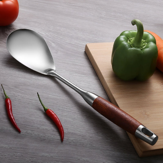 304 Stainless Steel Wooden Handle Kitchenware Kitchen Equipment, Style: Rice Spoon - Cooking Tools by PMC Jewellery | Online Shopping South Africa | PMC Jewellery | Buy Now Pay Later Mobicred
