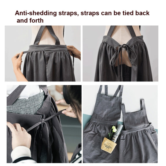 Cotton And Linen Parent-Child Painting Apron Baking Coffee Work Clothes,Size: Adults (oat)