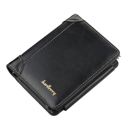 Baellerry D9159 Men Short Tri-Fold Zip Coin Purse Thin Card Holder(Black) - Wallets by Baellerry | Online Shopping South Africa | PMC Jewellery | Buy Now Pay Later Mobicred