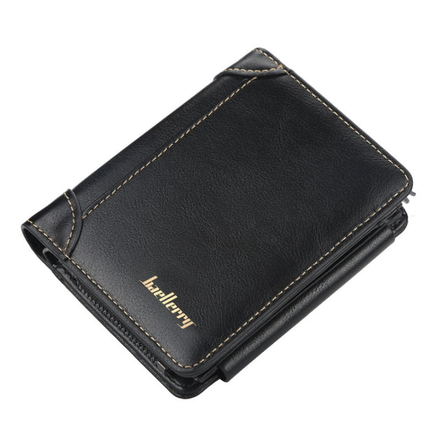 Baellerry D9159 Men Short Tri-Fold Zip Coin Purse Thin Card Holder(Black)