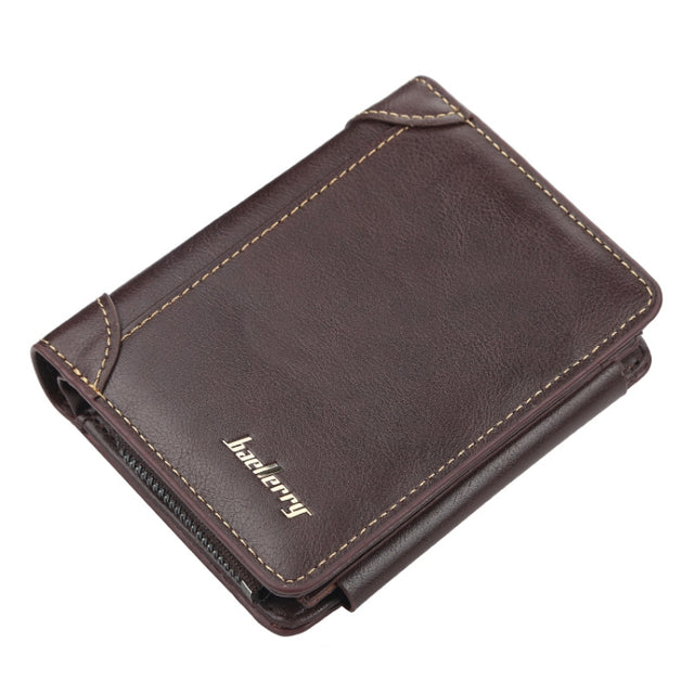 Baellerry D9159 Men Short Tri-Fold Zip Coin Purse Thin Card Holder(Coffee)