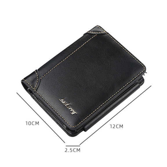 Baellerry D9159 Men Short Tri-Fold Zip Coin Purse Thin Card Holder(Brown)