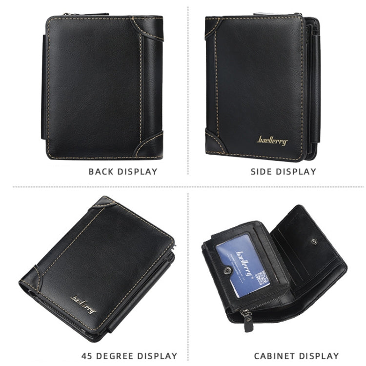 Baellerry D9159 Men Short Tri-Fold Zip Coin Purse Thin Card Holder(Coffee)