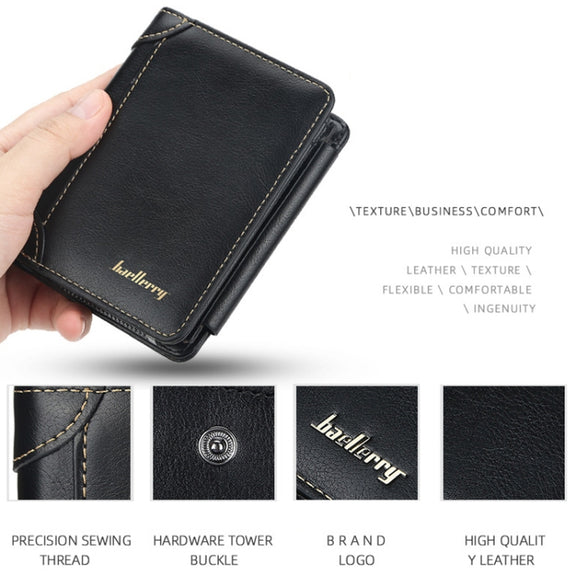 Baellerry D9159 Men Short Tri-Fold Zip Coin Purse Thin Card Holder(Brown)