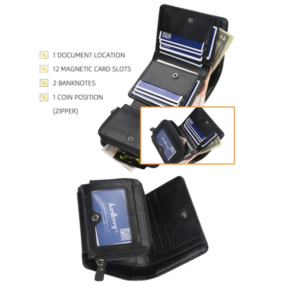 Baellerry D9159 Men Short Tri-Fold Zip Coin Purse Thin Card Holder(Coffee)