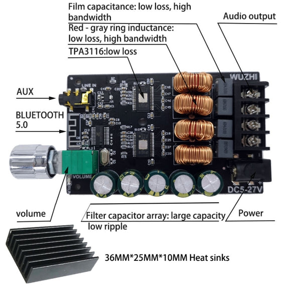 Wuzhi ZK-1002 100W X 2 HIFI High Fidelity High Power 2.0 Stereo Bluetooth Digital Power Plate