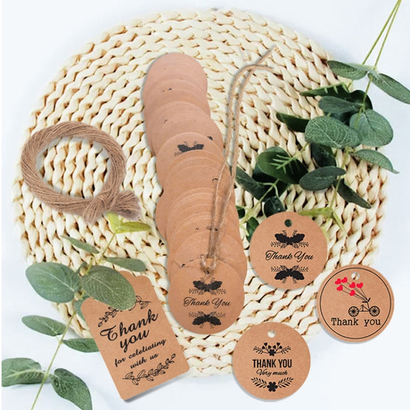 100pcs /Pack Kraft Paper Gift Tag With 20m Hemp Rope(L-02)