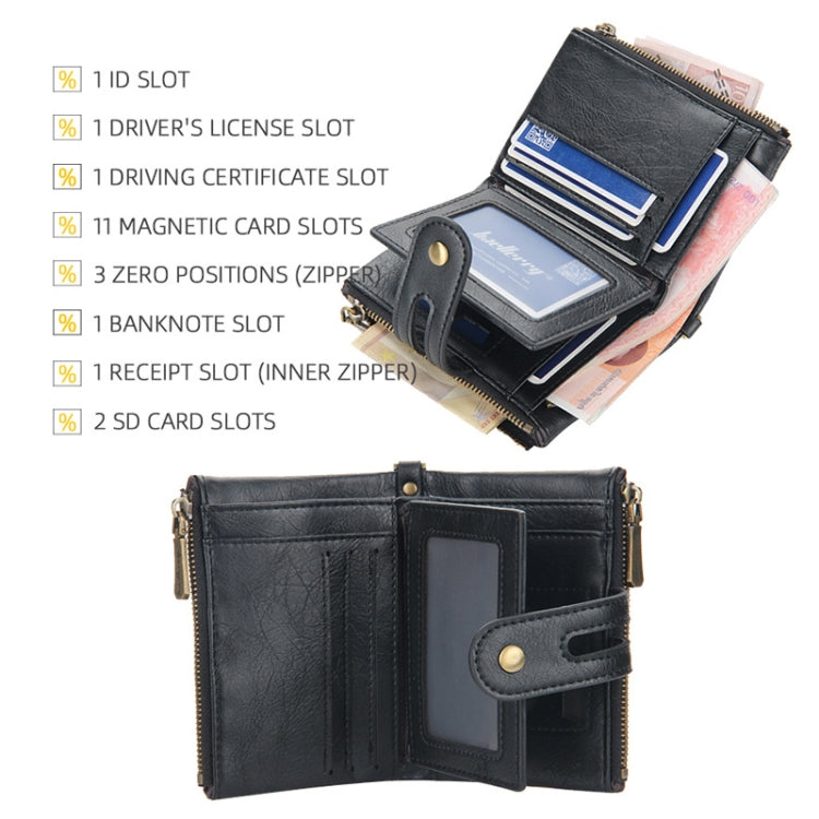 Baellerry  Short Wallet Double Zipper Tri-Fold Wallet For Men(Black)