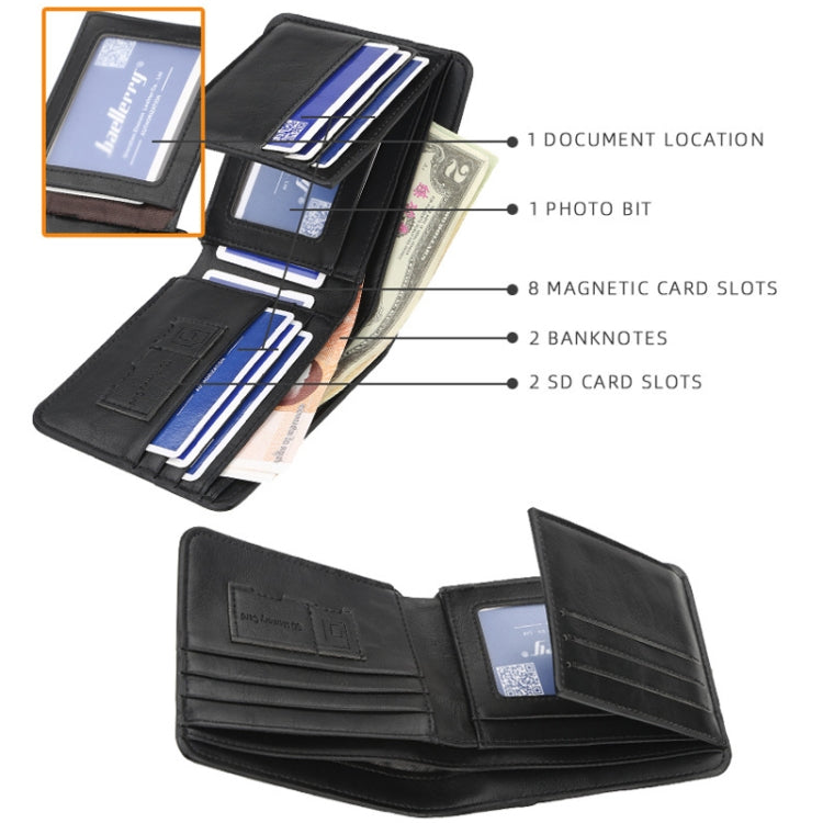 Baellerry Short Wallet Tri-fold Horizontal Coin Purse For Men(Dark Coffee)