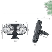 F211 Car Double Head With Led Electric Fan Car Air Outlet Instrument Panel USB Mini Fan(Black)