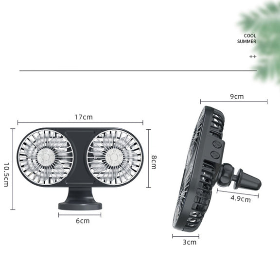 F211 Car Double Head With Led Electric Fan Car Air Outlet Instrument Panel USB Mini Fan(Pink)