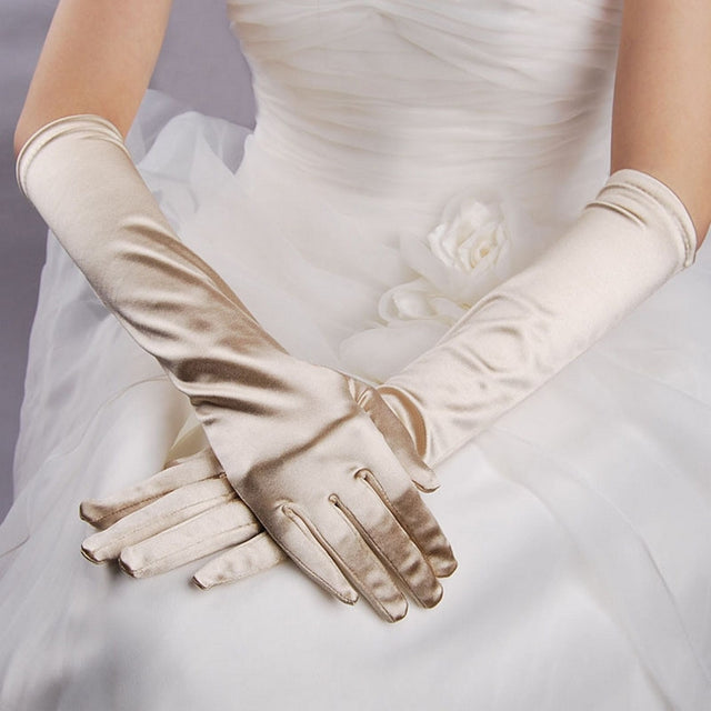 1pair Bride Gloves Satin Long Vintage Travel Sunscreen Dress Wedding Gloves(Champagne)