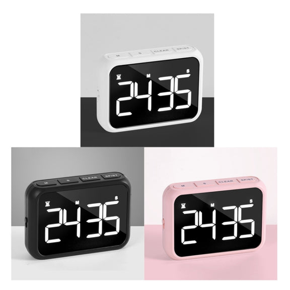 Rechargeable Large Screen LCD Electronic Timing Reminder Alarm Clock Kitchen Baking Timer(Black)