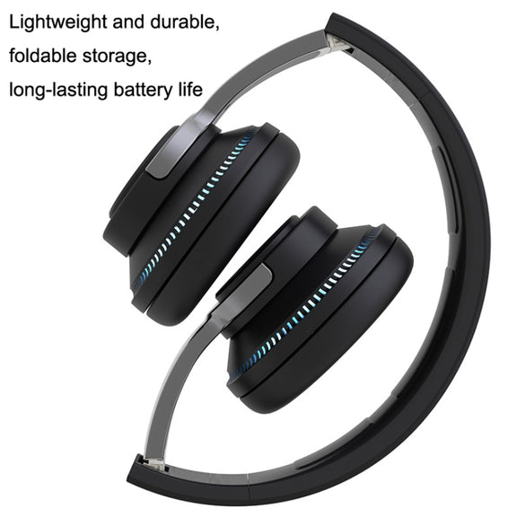 H2 Colorful Luminous Subwoofer Folding Retractable Card Wireless Bluetooth Headset(Black)