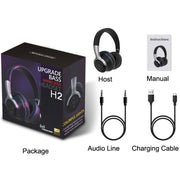 H2 Colorful Luminous Subwoofer Folding Retractable Card Wireless Bluetooth Headset(Black)