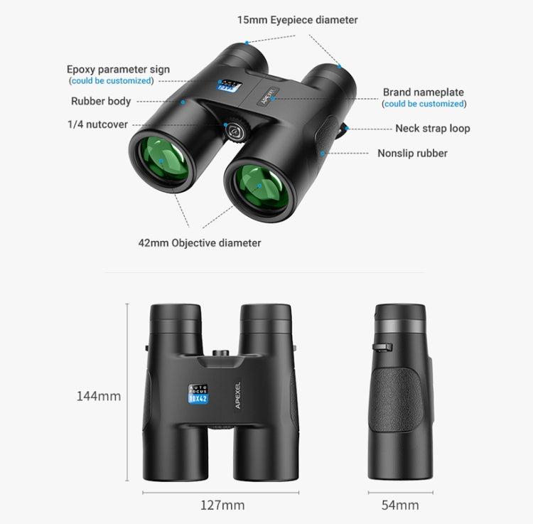APEXEL 10x42 Fixed Focus Binoculars  Autofocus Telescope(Black) - free shipping - PMC Jewellery - Order now!