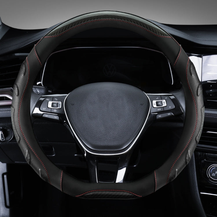 Leather Carbon Fiber Stitching Car Steering Wheel Set, Diameter: 38cm(Black D Shape)