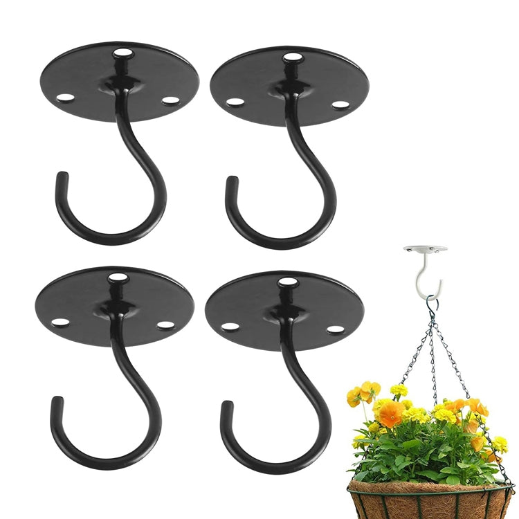 4 PCS Iron Ceiling Hook Balcony Flower Basket Hook Wall Clothes Hook(Black) - Shelf & Hooks by PMC TechLife | Online Shopping South Africa | PMC TechLife | Buy Now Pay Later Mobicred