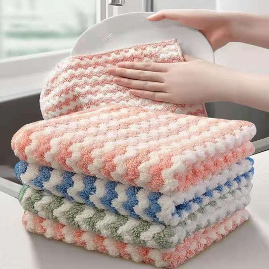 10 PCS Absorbent Wave Dish Cloth Rag Non-stick Oil Coral Velvet Dish Towel Random Color (25 x 25cm) - free shipping - PMC Jewellery - Order now!