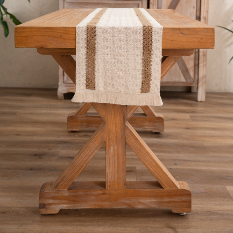 Cotton and Linen Woven Colorblock Tassel Striped Rhombus Table Runner, Size: 30x50cm(2 Hemp + Diamond Lattice) - Tablecloths & Table Mats by PMC TechLife | Online Shopping South Africa | PMC TechLife