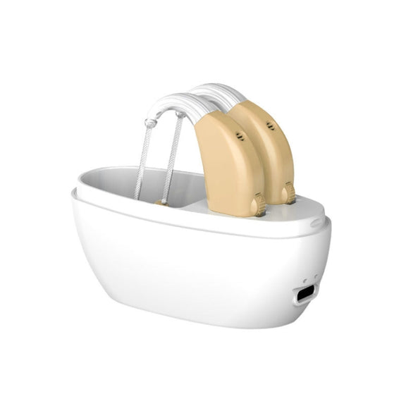 Elderly Use Can Charge Sound Amplifier Hearing Aid, Specification: US Plug(Skin Color Double Machine+White Charging Bin)