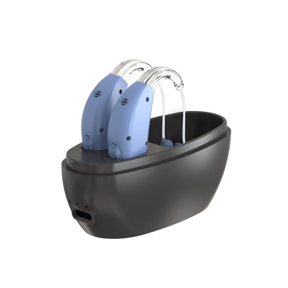 Elderly Use Can Charge Sound Amplifier Hearing Aid, Specification: EU Plug(Blue Double Machine+Black Charging Bin)