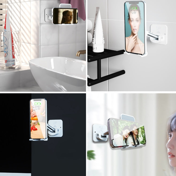 2 PCS T11 Wall Paste Mobile Phone Bracket Foldable Lift Bathroom Kitchen Wall Bracket(Black)