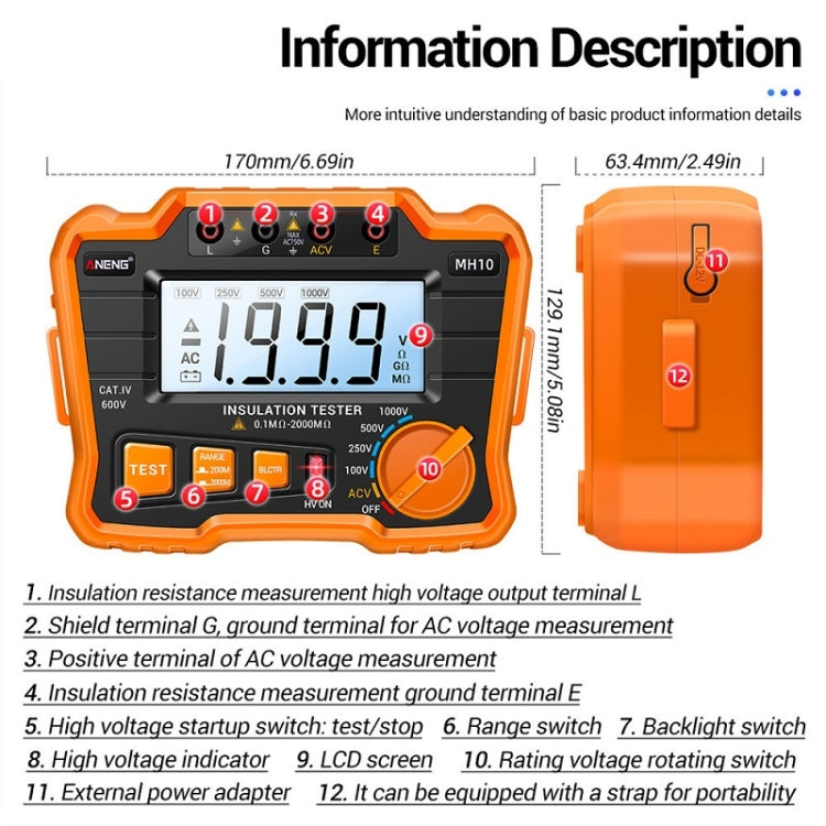 ANENG MH10 Digital High Precision Insulation Resistance Tester(Orange) - free shipping - PMC Jewellery - Order now!