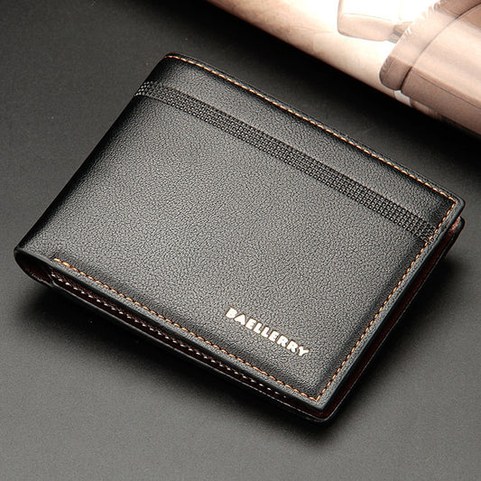 Baellerry Men Short Wallet Multi-card Lychee Pattern Business Wallet(Black) - free shipping - PMC Jewellery - Order now!