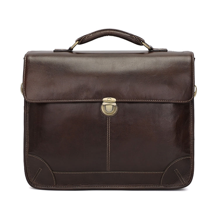 Men Retro Cowhide Leather Briefcase Multifunctional Laptop Bag for 15.6 Inch Computer(Coffee) - free shipping - PMC Jewellery - Order now!
