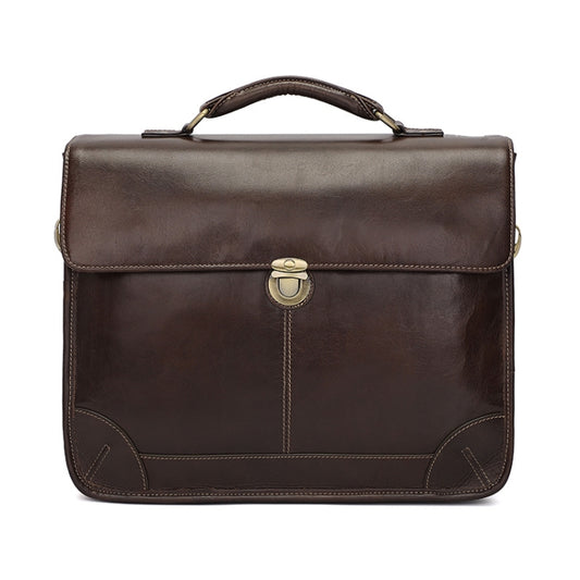 Men Retro Cowhide Leather Briefcase Multifunctional Laptop Bag for 15.6 Inch Computer(Coffee) - free shipping - PMC Jewellery - Order now!