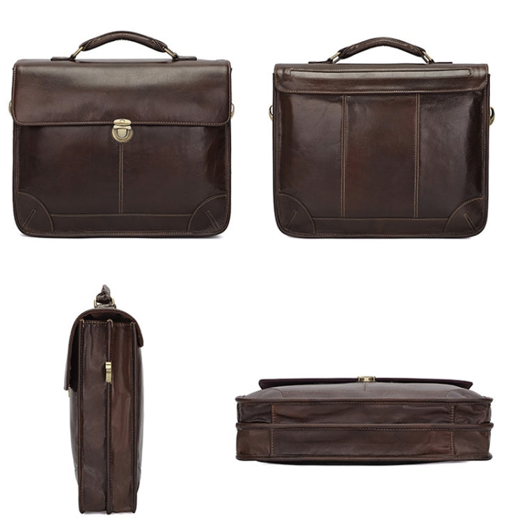 Men Retro Cowhide Leather Briefcase Multifunctional Laptop Bag for 15.6 Inch Computer(Coffee) - free shipping - PMC Jewellery - Order now!