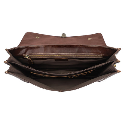Men Retro Cowhide Leather Briefcase Multifunctional Laptop Bag for 15.6 Inch Computer(Coffee) - free shipping - PMC Jewellery - Order now!