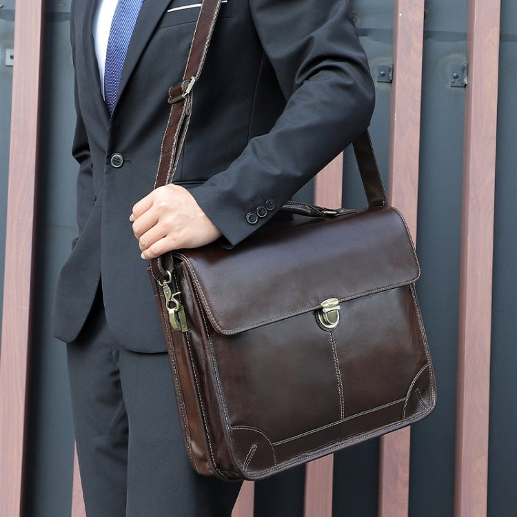 Men Retro Cowhide Leather Briefcase Multifunctional Laptop Bag for 15.6 Inch Computer(Coffee) - free shipping - PMC Jewellery - Order now!
